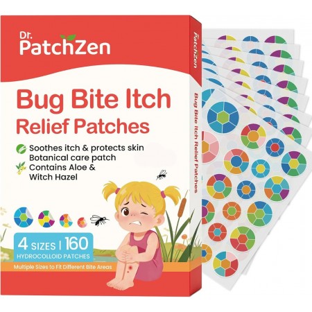 Bug Bite Itch Relief Patches, 160 Count, Natural Hydrocolloid Stickers, Fast Acting Treatment for Kids and Adults, Camping and Travel Essentials