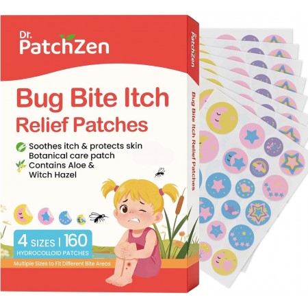Bug Bite Itch Relief Patches, 160 Count, Natural Hydrocolloid Stickers, Fast Acting Treatment for Kids and Adults, Camping and Travel Essentials