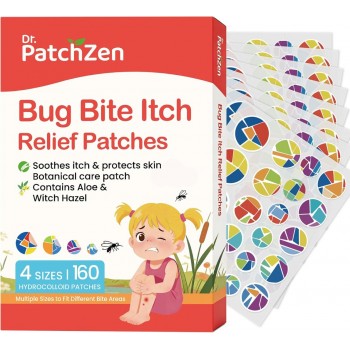 Bug Bite Itch Relief Patches, 160 Count, Natural Hydrocolloid Stickers, Fast Acting Treatment for Kids and Adults, Camping and Travel Essentials