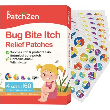 Bug Bite Itch Relief Patches, 160 Count, Natural Hydrocolloid Stickers, Fast Acting Treatment for Kids and Adults, Camping and Travel Essentials