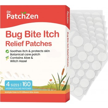 Bug Bite Itch Relief Patches, 160 Count, Natural Hydrocolloid Stickers, Fast Acting Treatment for Kids and Adults, Camping and Travel Essentials