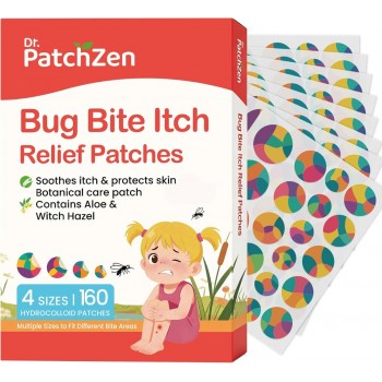 Bug Bite Itch Relief Patches, 160 Count, Natural Hydrocolloid Stickers, Fast Acting Treatment for Kids and Adults, Camping and Travel Essentials