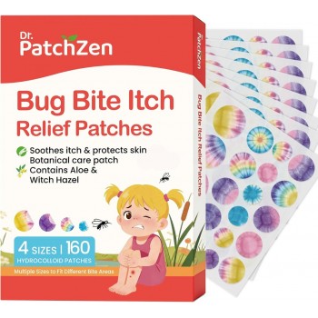 Bug Bite Itch Relief Patches, 160 Count, Natural Hydrocolloid Stickers, Fast Acting Treatment for Kids and Adults, Camping and Travel Essentials