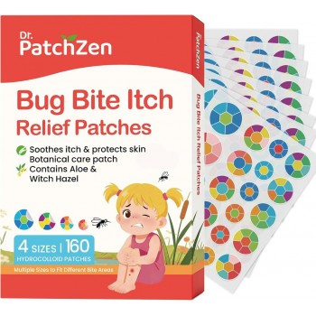 Bug Bite Itch Relief Patches, 160 Count, Natural Hydrocolloid Stickers, Fast Acting Treatment for Kids and Adults, Camping and Travel Essentials