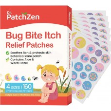 Bug Bite Itch Relief Patches, 160 Count, Natural Hydrocolloid Stickers, Fast Acting Treatment for Kids and Adults, Camping and Travel Essentials