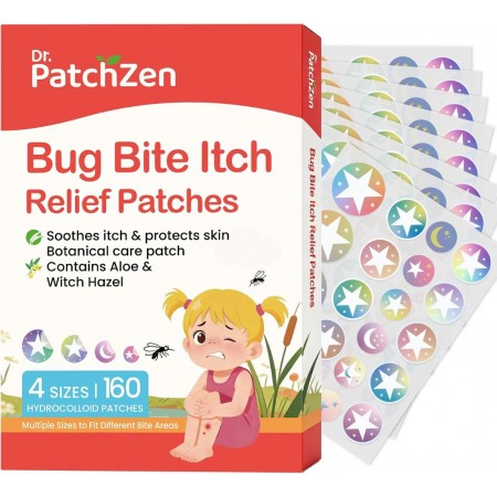 Bug Bite Itch Relief Patches, 160 Count, Natural Hydrocolloid Stickers, Fast Acting Treatment for Kids and Adults, Camping and Travel Essentials