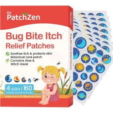 Bug Bite Itch Relief Patches, 160 Count, Natural Hydrocolloid Stickers, Fast Acting Treatment for Kids and Adults, Camping and Travel Essentials