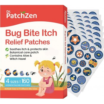 Bug Bite Itch Relief Patches, 160 Count, Natural Hydrocolloid Stickers, Fast Acting Treatment for Kids and Adults, Camping and Travel Essentials